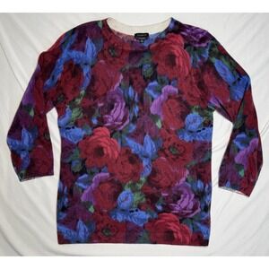 Talbots Pure Cashmere Audrey Sweater Floral 3/4 Sleeve Old Money Womens Medium